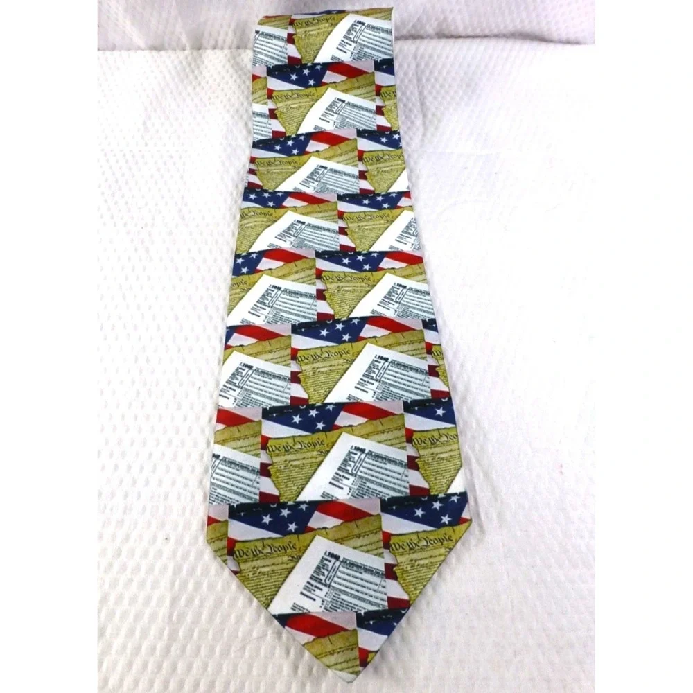 Zazzle Constitution & American Flag Print Polyester Tie